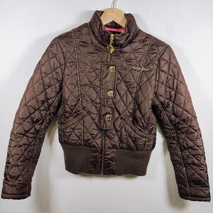 Baby Phat Women's Full Zipper Medium Puffer Brown Winter Jacket